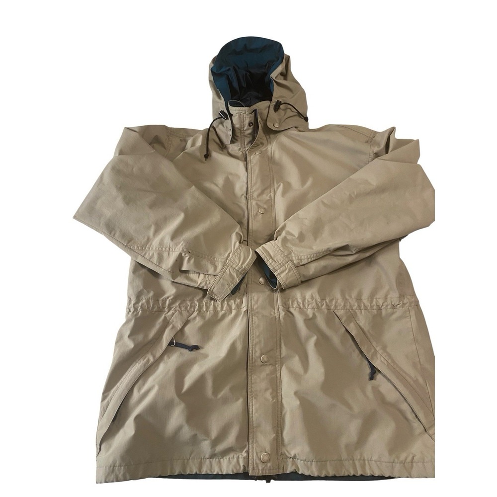 Vintage 90s Eddie Bauer Gore-Tex Jacket Mens XL Tan Parka Hooded Shell 7343